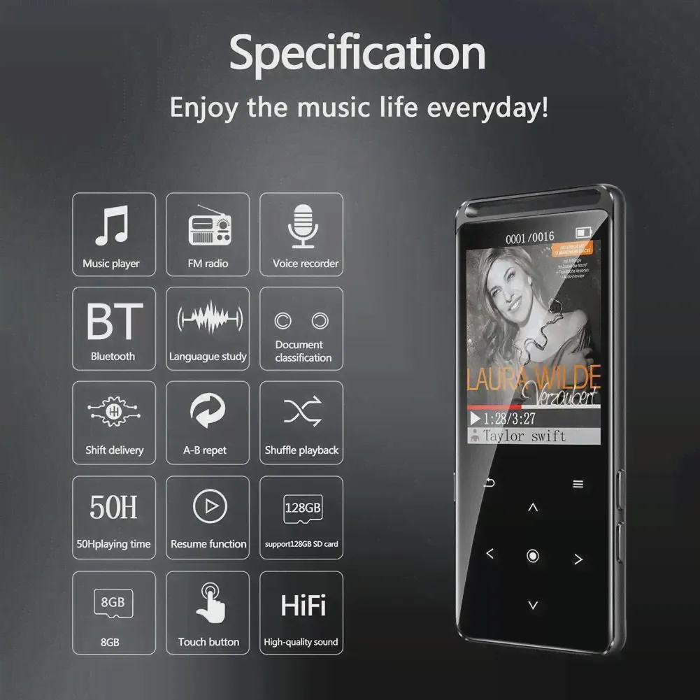 BENJIE M6 16 ГБ Музыкальный MP3-плеер Hi-Fi, FM-радио, Электронная книга, диктофон с наушниками